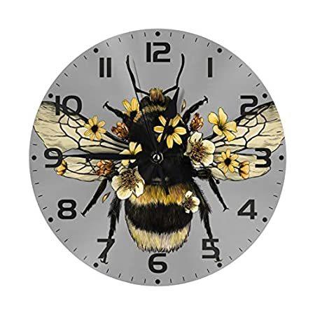 【T-ポイント5倍】 FeHuew Cute Fluffy Bumblebee Decorative Round Wall Clock 9.5 Inch Non Ticki並行輸入品 掛け時計、壁掛け時計