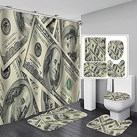 お気に入り OLEBETY Benjami並行輸入品 Cash Bills Dollar US Hundred Curtain, Shower Money 4PCS/Set シャワーカーテン