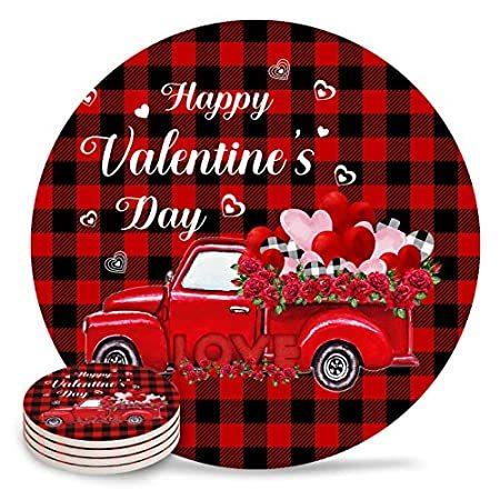 大きい割引 Valentine's Day Absorbent Coaster Ceramic Stone Set of 4, Love Heart Rose T並行輸入品 コースター