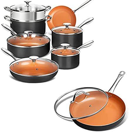 独特な 【送料無料】 and Pots Copper MICHELANGELO Pans 並行輸入品 Set Cookware Anodized Hard Nonstick, Set フライパン