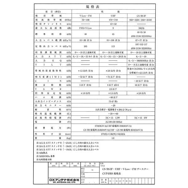 共同受信用ブースター DXアンテナ CUF45HS CS/BS-IF・UHF・V-Low 共同受信用ブースター DXアンテナ CUF45HS CS/BS-IF・UHF・V-Low