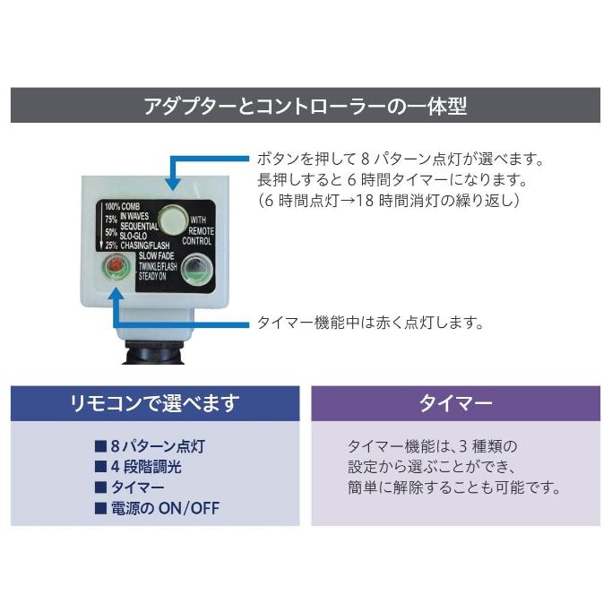 シャインライト100球 アダプター付 シルバーコード(青／ADC100B)クリスマスライト イルミネーション クリスマスツリー | コロナ産業 | 03