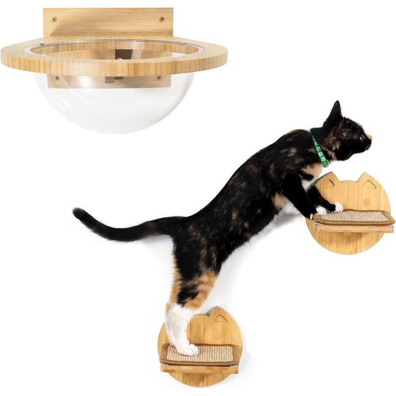 Yangbaga 木製猫 ベッド 3つ入り壁掛け式キャットウォーク-2つの猫用ステップ+1つの透明宇宙船 キャットステップ ドーム状 猫用家｜ageha-shop｜07