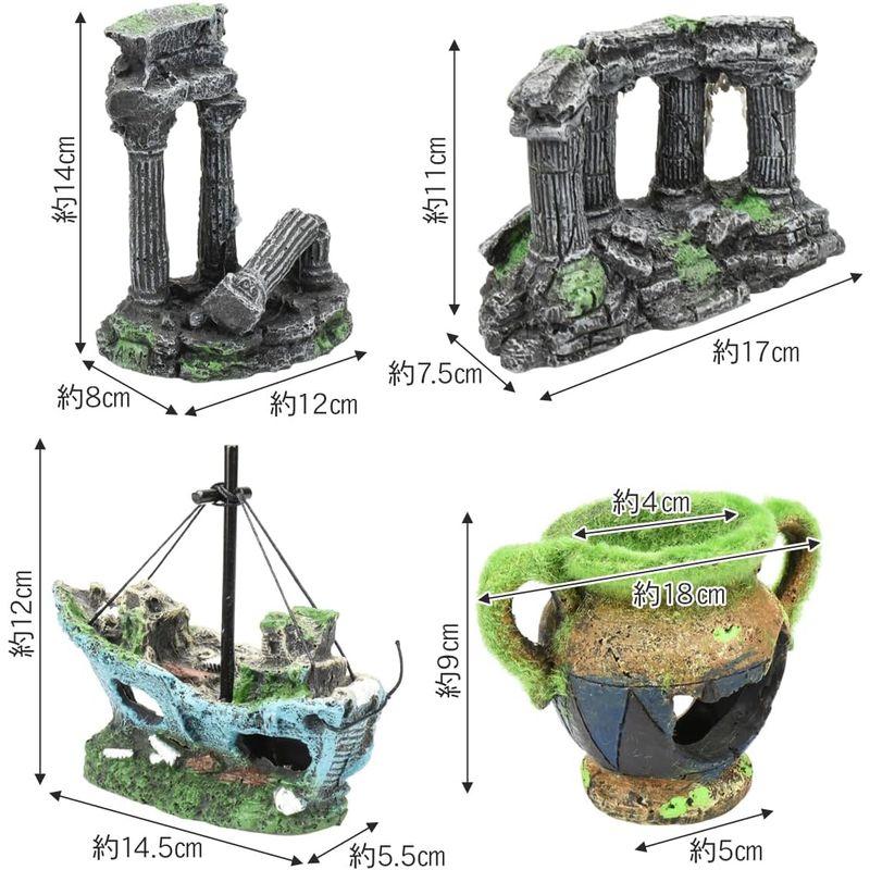 Anni アクアリウム オーナメント 隠れ家 熱帯魚 装飾 置物 ノスタルジー 廃墟 海底都市 遺跡 神殿 樹脂素材 ブラック (神殿「城」｜ageha-shop｜02
