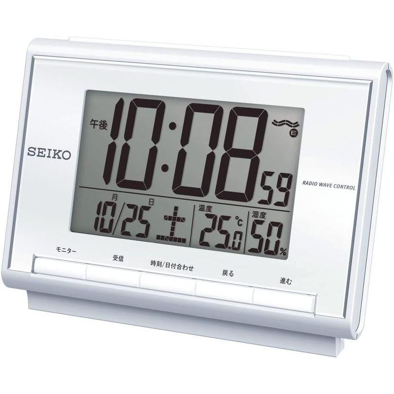 セイコー クロック 目覚まし時計 電波 デジタル カレンダー 温度 湿度 表示 白 パール SQ698S SEIKO｜ageha-shop｜04