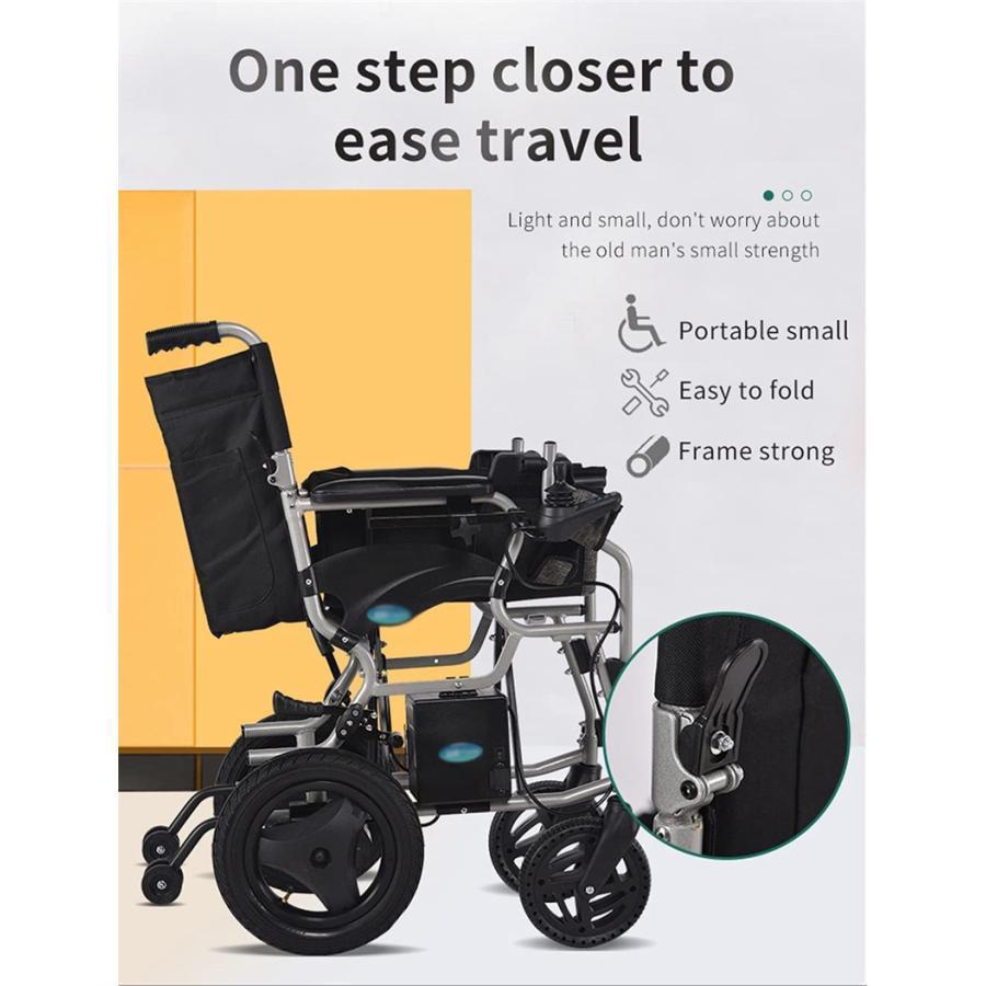 電動車椅子、ポータブル折りたたみ式 超軽量（12.5kg）、360°ジョイスティック 範囲
