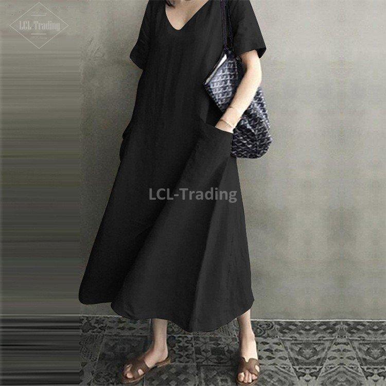 ロングワンピース レディース ワンピース ミモレ丈 半袖 春 夏 綿麻混風 Vネック 体型カバー 大きいサイズ きれいめ ゆったり 着痩せ 無地 シンプル おしゃれ Idwrl3rrmp レディースファッション Omegastone Com Au