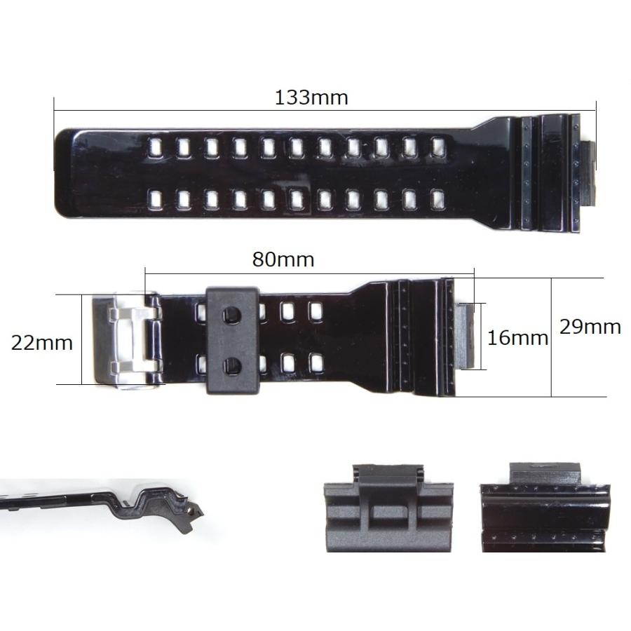 互換品 G-SHOCK 時計 ベルト バンド 16mm GA-100,GA-110,GD-120,GA-300,GA-120,GA-200,GA-150,GD-100,GR-8900 つや有り ブラック 黒 |  | 02