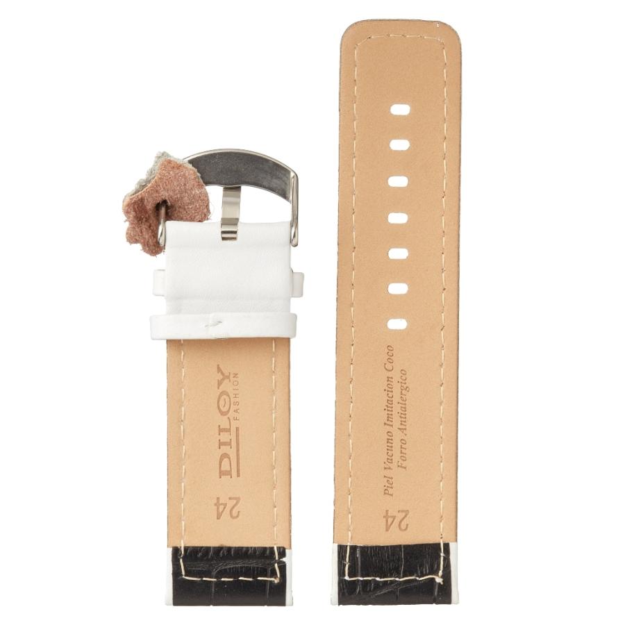 スペイン Diloy 24mm カーフスキン レザー 腕時計ベルト 340ファッション クロコダイル型押し 本革(ブラックxホワイト) |  | 01