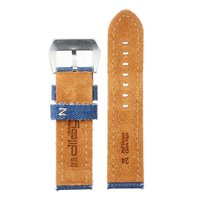 Diloy 腕時計ベルト 24mm デニム & イタリアン カーフレザー mod390 ブルー |  | 01