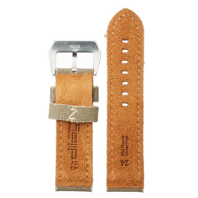 Diloy 腕時計ベルト 24mm デニム & イタリアン カーフレザー mod390 ミリタリーグリーン |  | 01