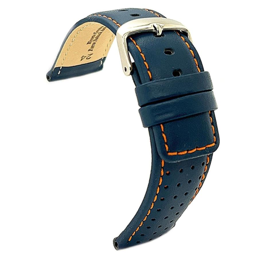Diloy 腕時計ベルト 18mm イタリアン カーフレザー ステッチ  Ref.367 本革 バンド ネイビーブルー | 