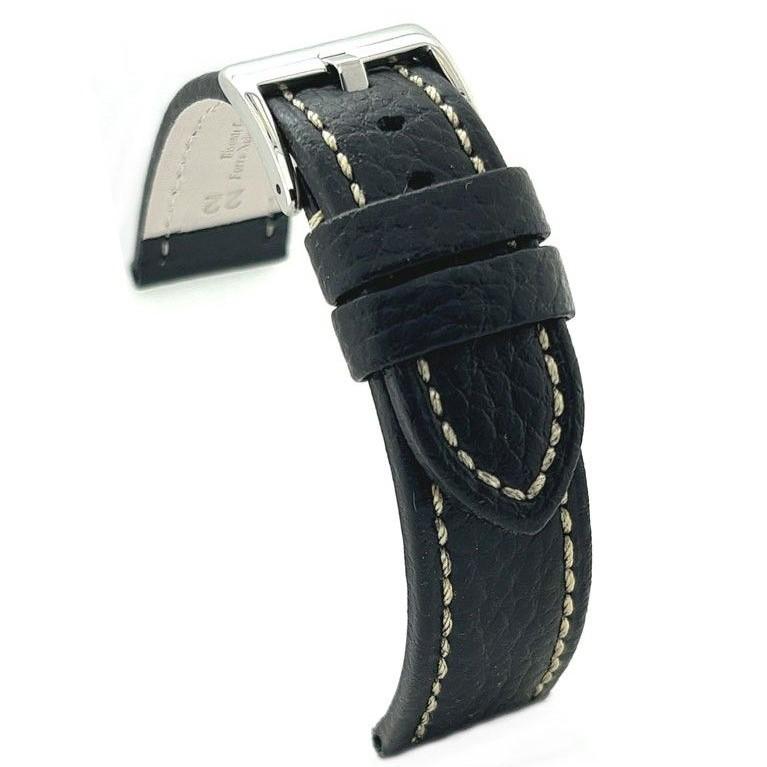 Diloy 腕時計 ベルト カーフレザー ステッチ フラットモデル Ref.376 ブラック 22mm | 