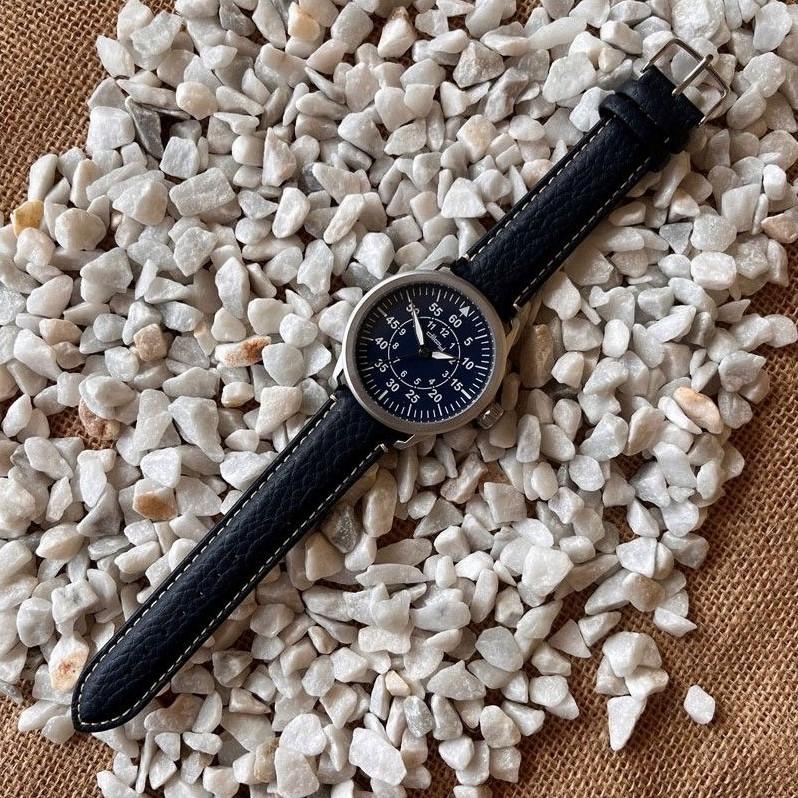 Diloy 腕時計 ベルト カーフレザー ステッチ フラットモデル Ref.376 ブラック 22mm |  | 02