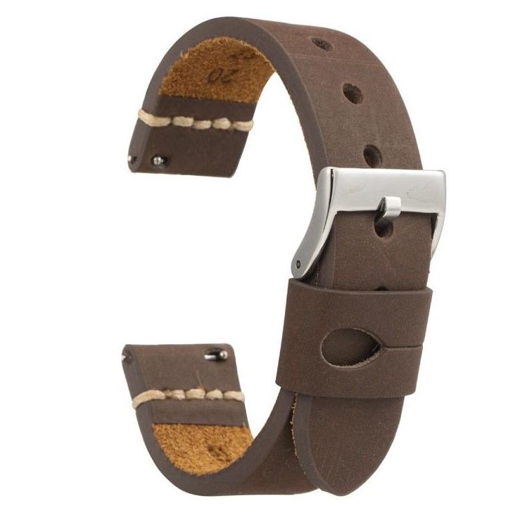 Diloy 腕時計ベルト 20mm 本革 エイジング オイルレザー バンド ref392 ヴィンテージ イタリア カーフスキン ダークブラウン | 