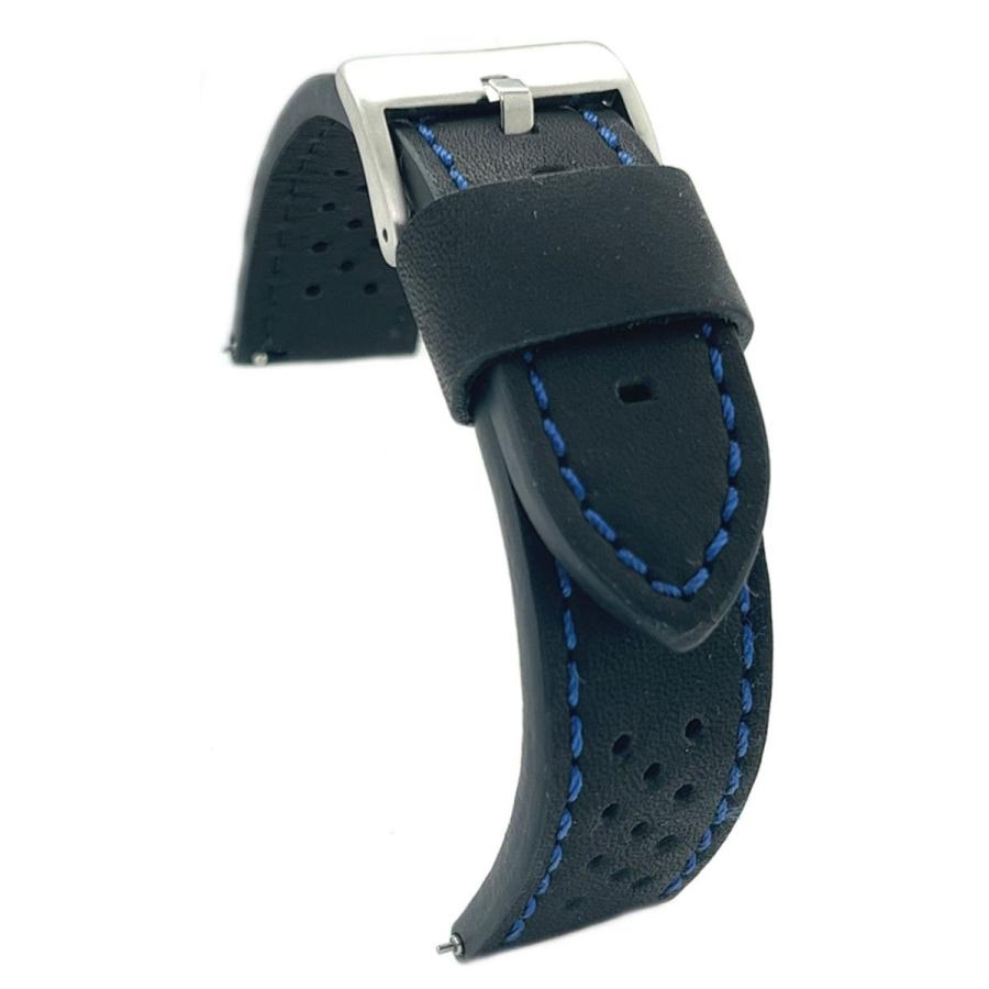 Diloy 腕時計ベルト 18mm イタリア カーフレザー 本革  バンド  プレミアム ヴィンテージスタイル398 ブラック&ブルー | 