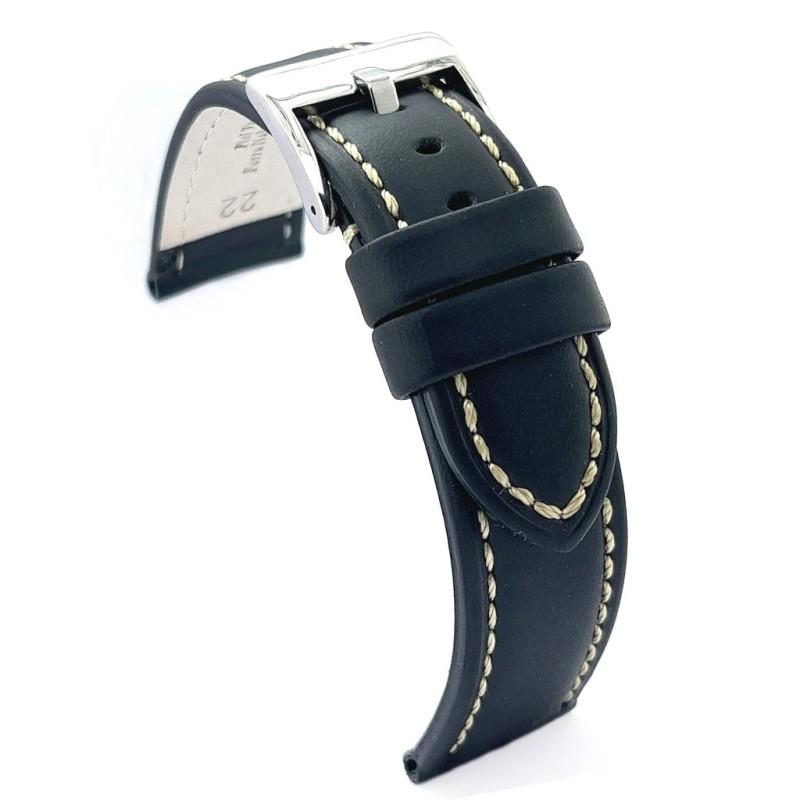 Diloy 腕時計 ベルト 18mm オイルドカーフレザー 本革 ステッチ ブラック | 