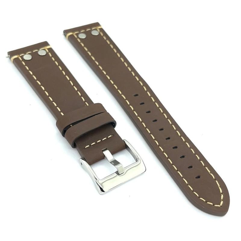 Diloy 腕時計 ベルト 20mm オイルドカーフレザー アビエータースタイル リベット付き 本革 ダークブラウン |  | 01