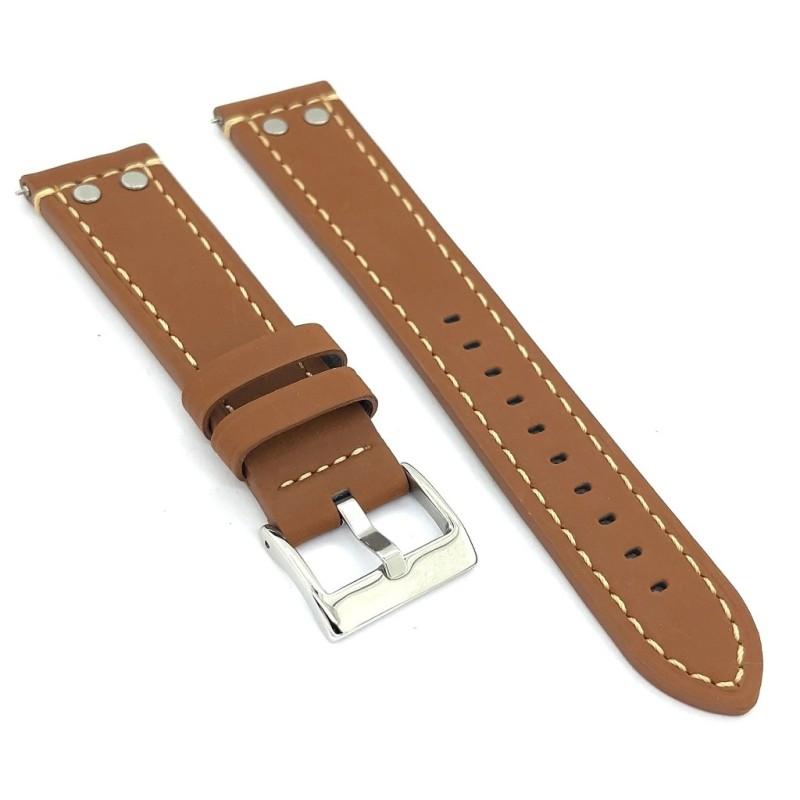 Diloy 腕時計 ベルト 20mm オイルドカーフレザー アビエータースタイル リベット付き 本革 ライトブラウン |  | 01