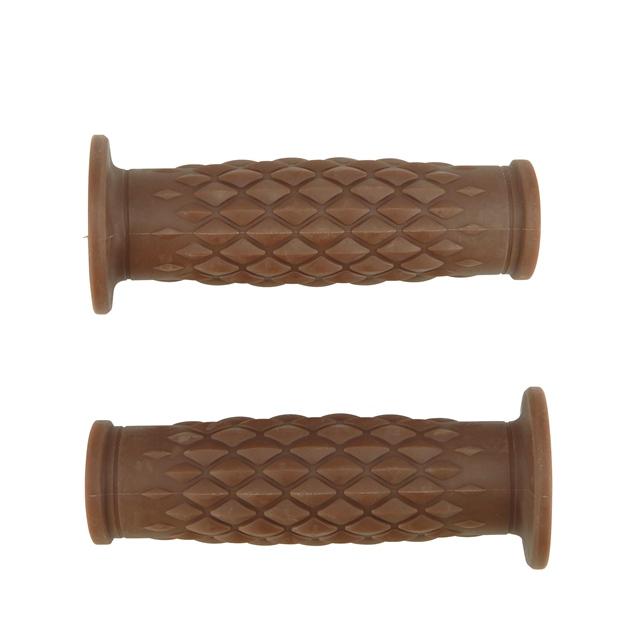 ハンドルグリップ ダイヤ柄 旧車 クラシック タル型 22.2mm ライトブラウン バイク カスタム ラバーグリップ ビンテージ 樽型 汎用 | 
