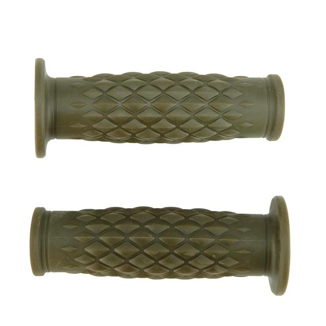 ハンドルグリップ ダイヤ柄 旧車 クラシック タル型 22.2mm ミリタリーグリーン バイク カスタム ラバーグリップ ビンテージ 樽型 汎用 | 
