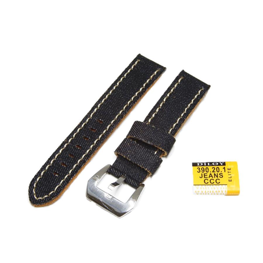 腕時計 ベルト 20mm 本革 手縫い デニム レザーバンド Diloy