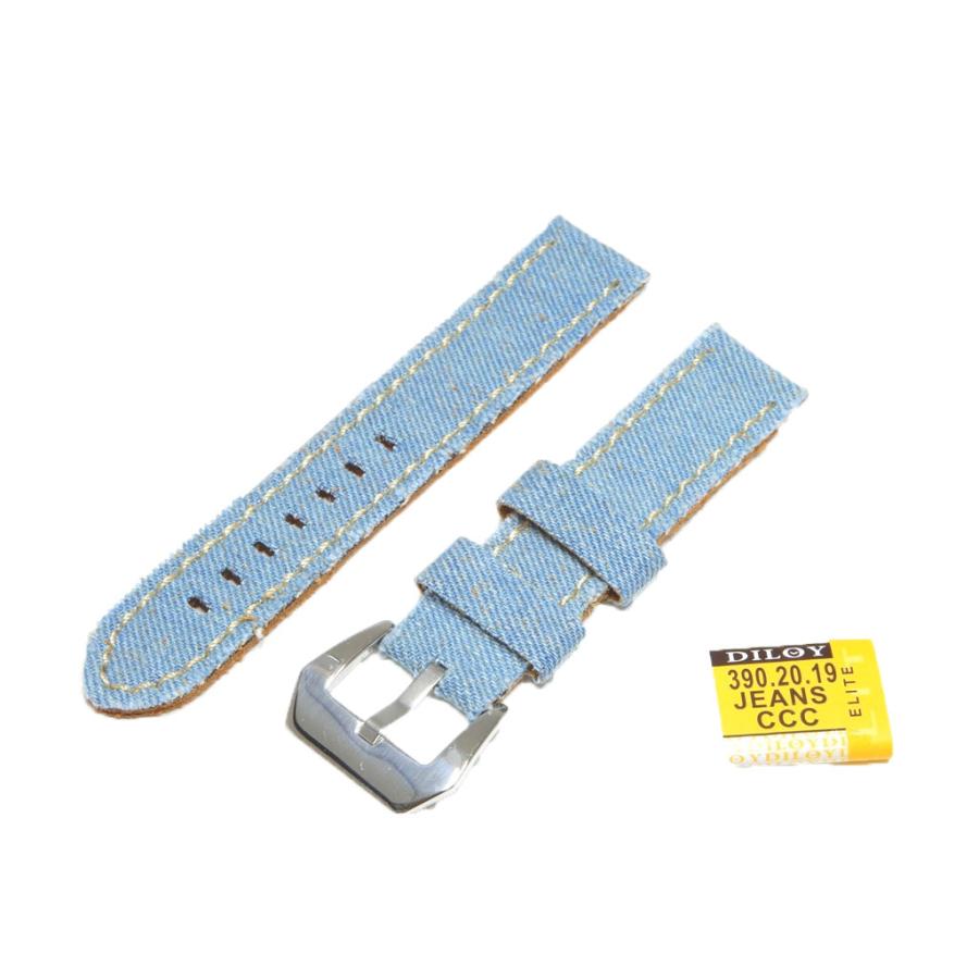 腕時計 ベルト 20mm 本革 手縫い デニム レザーバンド Diloy ビンテージ390 スカイブルー | 