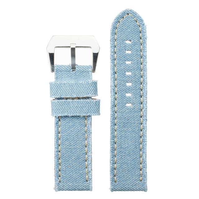 Diloy 腕時計ベルト 24mm デニム & イタリアン カーフレザー mod390 スカイブルー | 