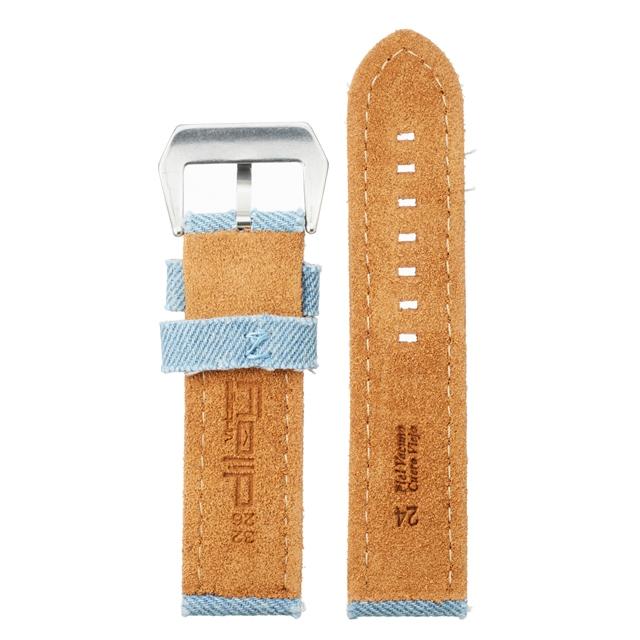Diloy 腕時計ベルト 24mm デニム & イタリアン カーフレザー mod390 スカイブルー |  | 01