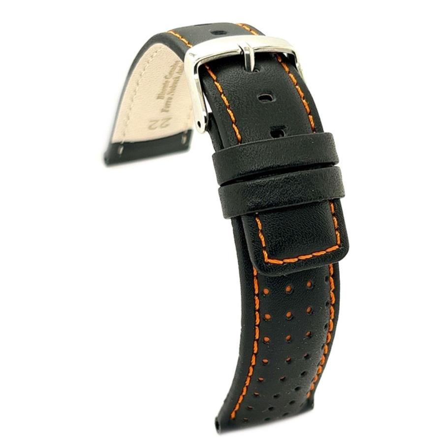 Diloy 腕時計ベルト 22mm イタリアン カーフレザー ステッチ  Ref.367 本革 バンド ブラック | 