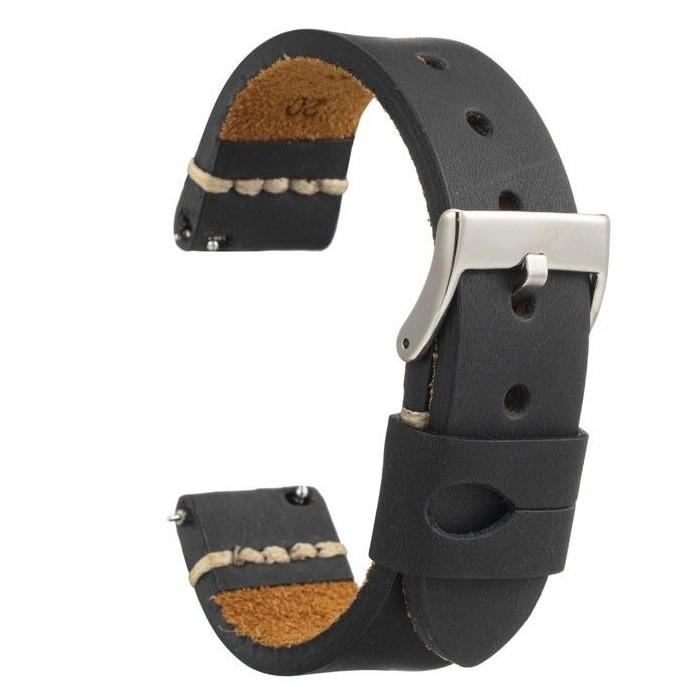 Diloy 腕時計ベルト 20mm 本革 エイジング オイルレザー バンド ref392 ヴィンテージ イタリア カーフスキン ブラック | 