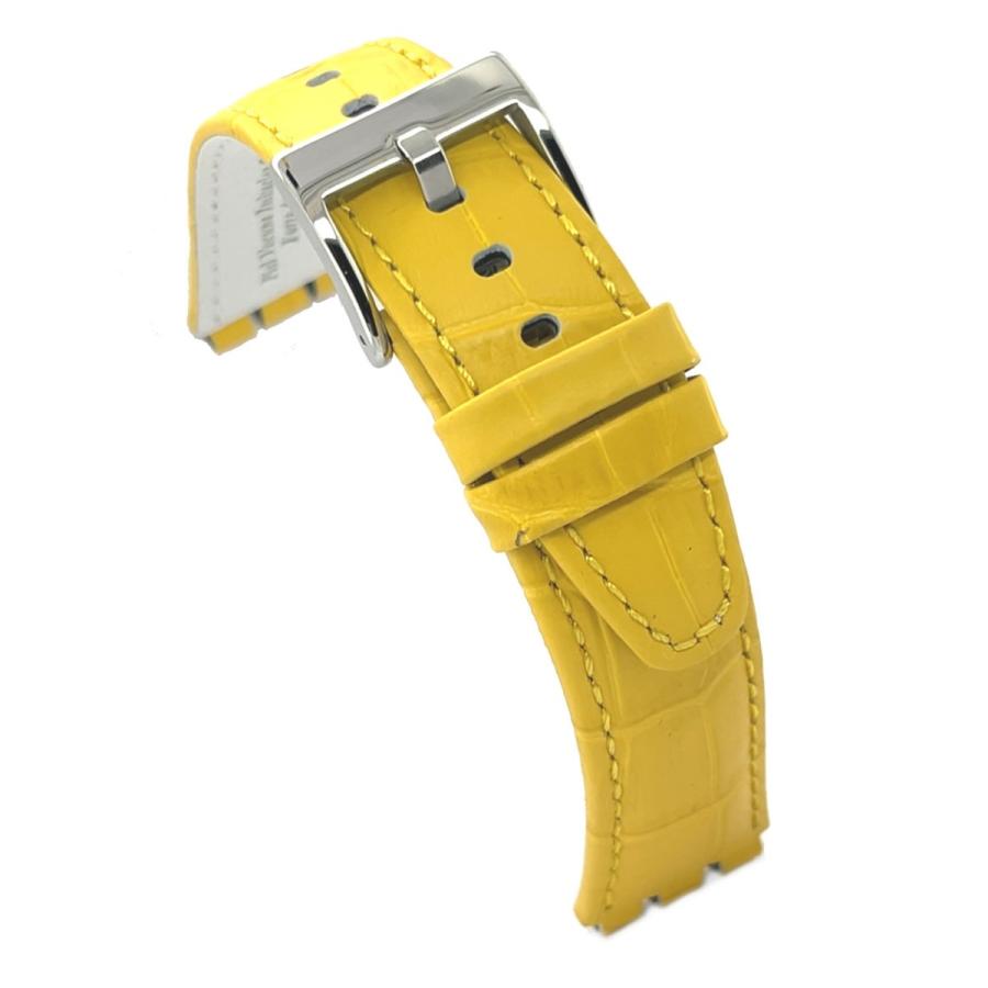 互換品 Diloy Swatch スウォッチ カーフレザー 本革 腕時計ベルト バンド 19mm(23mm)用 イエロー | Swatch | 01