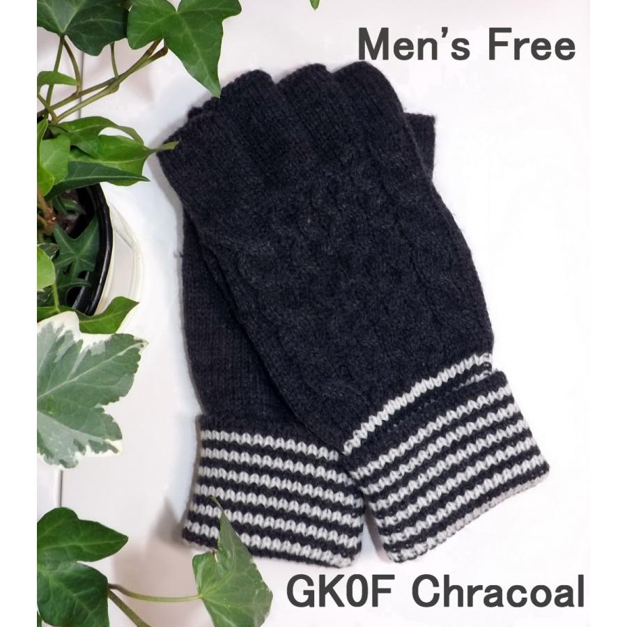 手袋 アクリル100% ニット手袋 レザーパーム 指なし ニット フィンガー