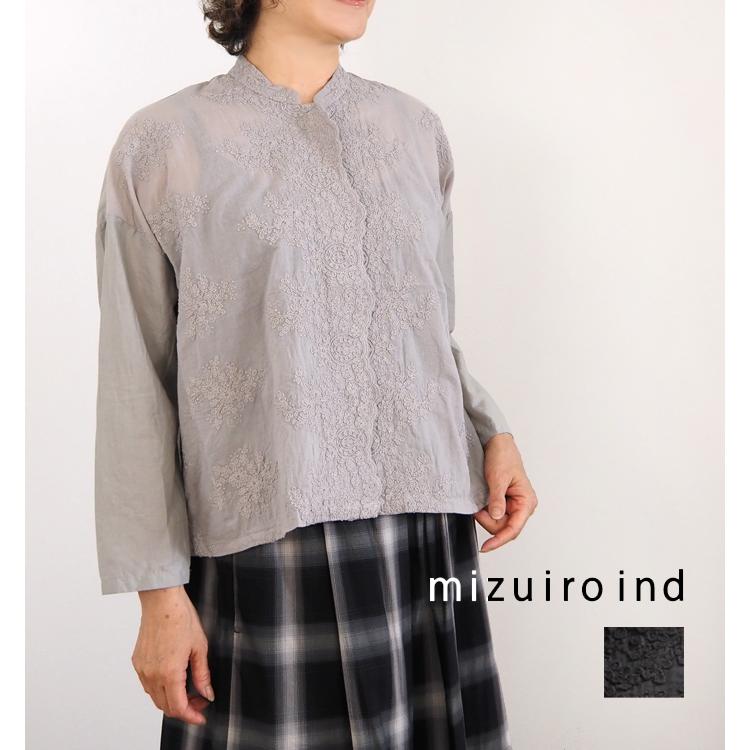 mizuiroind（ミズイロインド） シャツ ワイド レーススタンドカラー