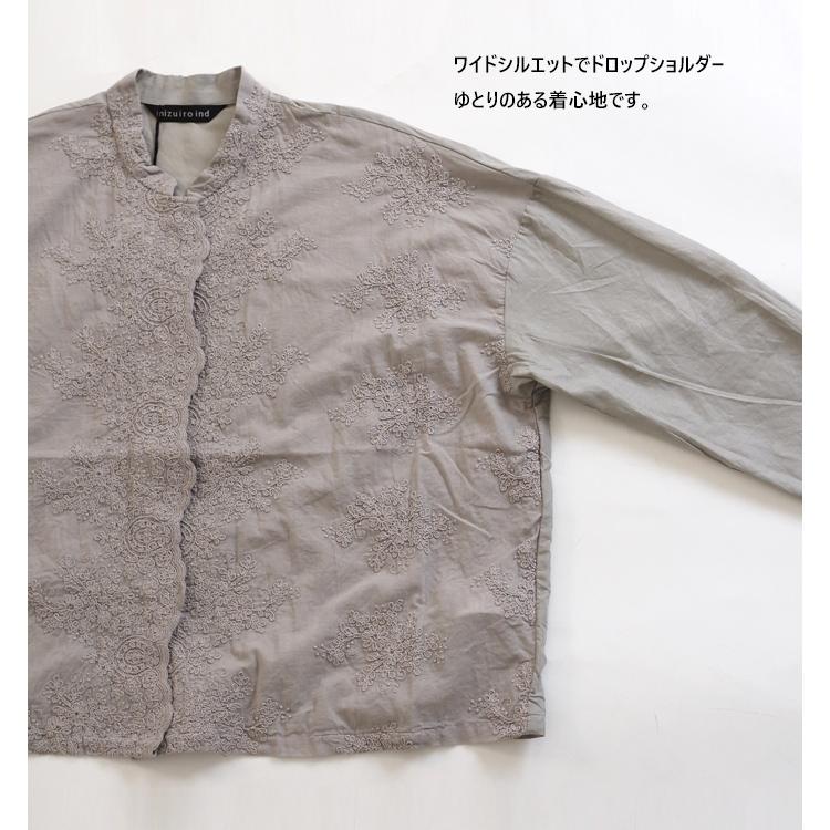 mizuiroind（ミズイロインド） シャツ ワイド レーススタンドカラー