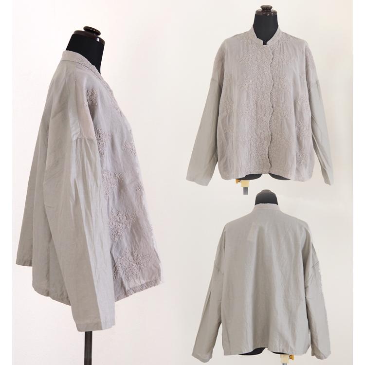 mizuiroind（ミズイロインド） シャツ ワイド レーススタンドカラー