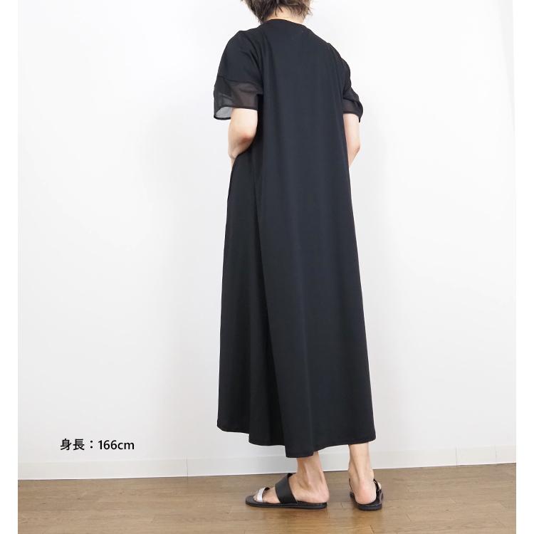 MIDIUMISOLID ミディウミソリッド  Aライン半袖ロングワンピース ブラック レディース  2-15211752の画像