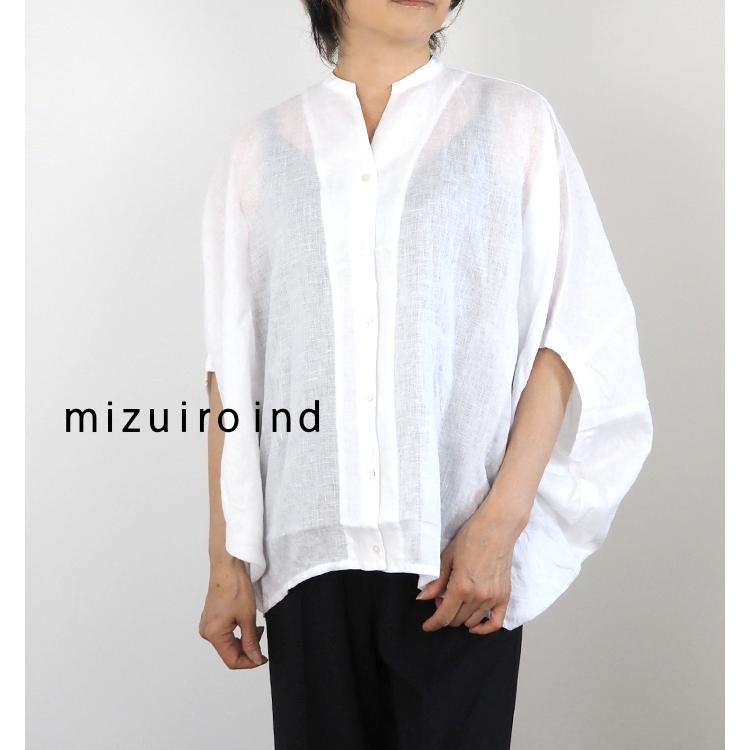 mizuiroind（ミズイロインド） リネンコクーンブラウス スタンドカラー
