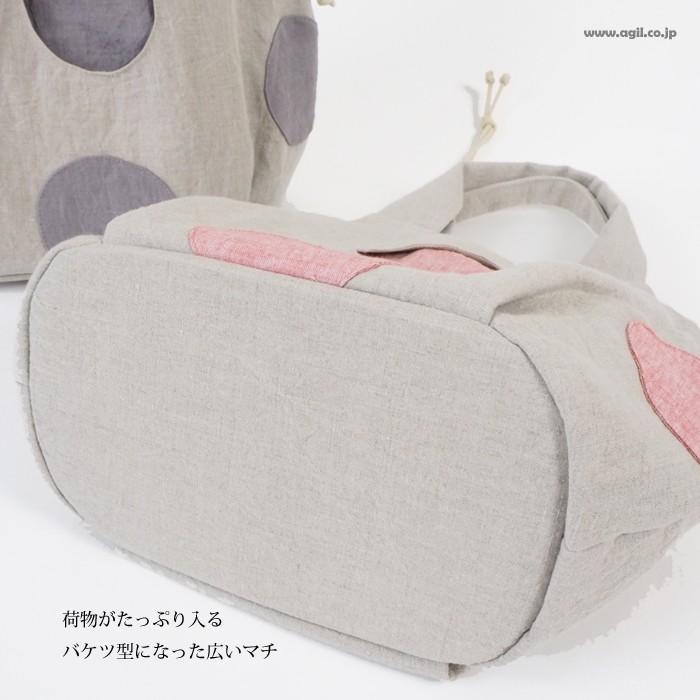 ドット柄 布トートバッグ 巾着口 スプラッシュバッグ レディース 
