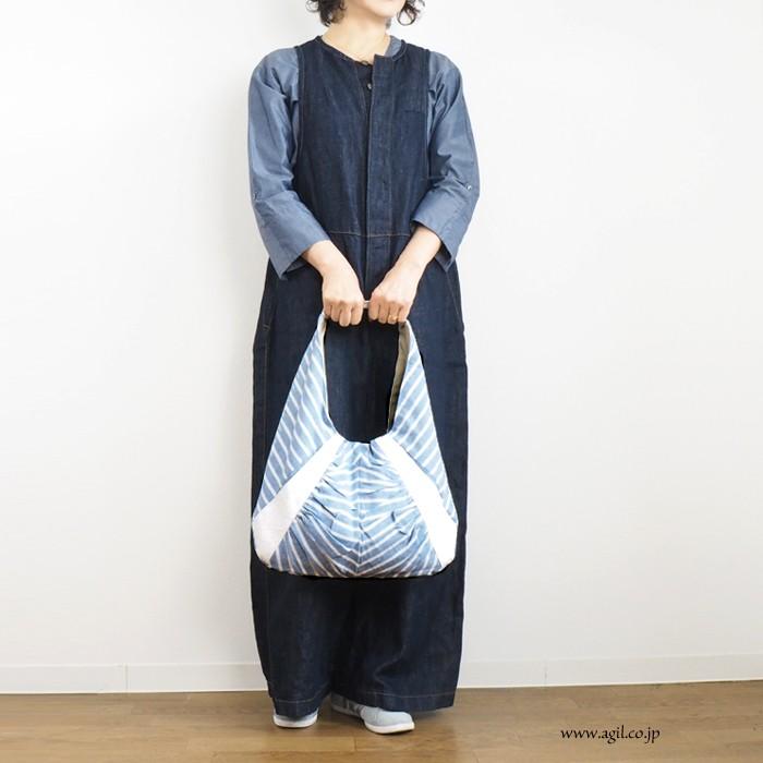 ワンショルダーバッグ ストライプ柄 ギャザー 布 レディース TOMOO designs トモオデザインズ_3