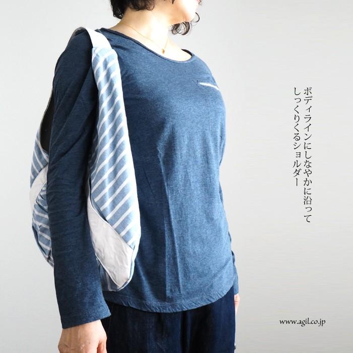 ワンショルダーバッグ ストライプ柄 ギャザー 布 レディース TOMOO designs トモオデザインズ_4