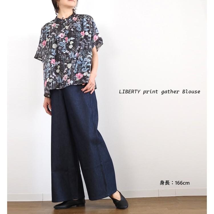 sosotto ソソット ブラウス LIBERTYPRINT ギャザーネック 半袖
