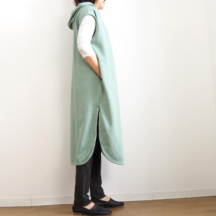 SALE Squady スカディ セール フードワンピース 裏毛 ロング丈 グリーン チャコール レディース_3