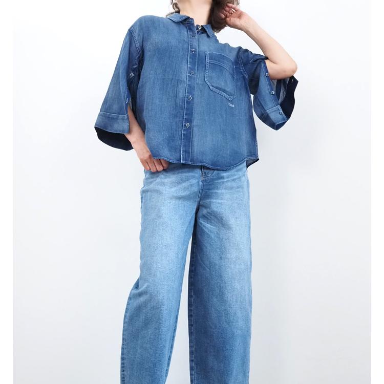 極美品 人気♡ ヘルシーデニム デニムシャツ ゆったり コンパクト丈 羽織り ベルシー Belle Cie デニムシャツ デニム シャツ ダンガリー