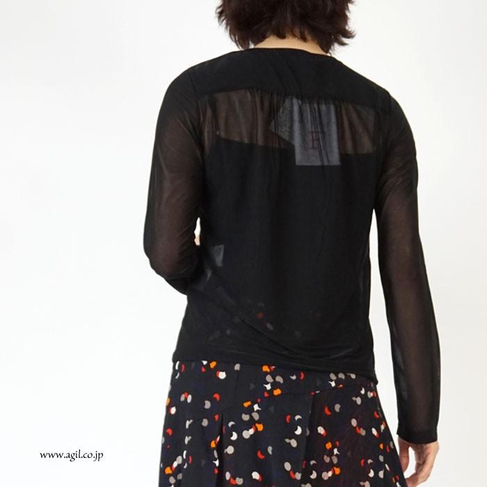 フィラルフレア FERAL FLAIR プルオーバーカットソー 長袖 シアー素材 コットンチュール ブラック クロ レディース FERAL FLAIR フィラルフレア シアー素材 シースルー ラウンド
