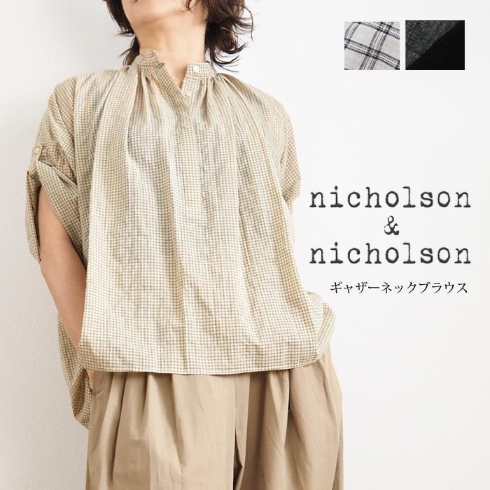 nicholson and nicholson ニコルソンアンドニコルソン バンドカラー プルオーバーギャザーブラウス レディース
