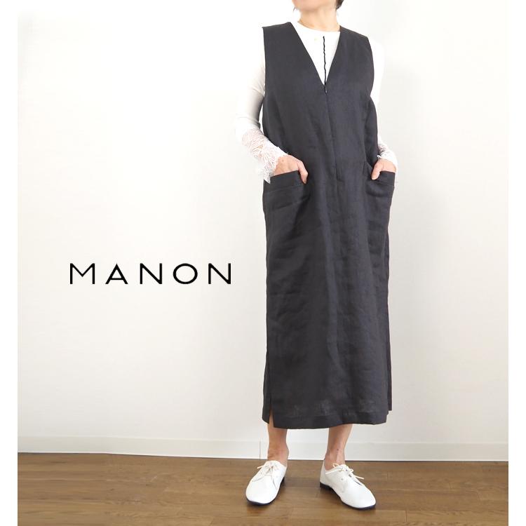 MANON（マノン） フレンチリネンジャンパースカート Vネックワンピース