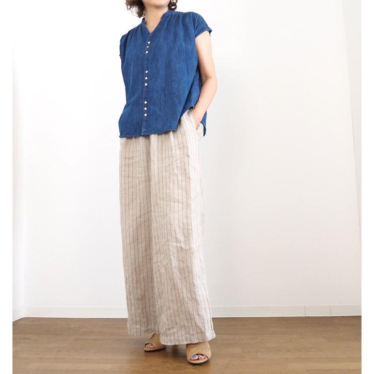 MANON デニムシャツ マノン Vネックシャーリング レディース