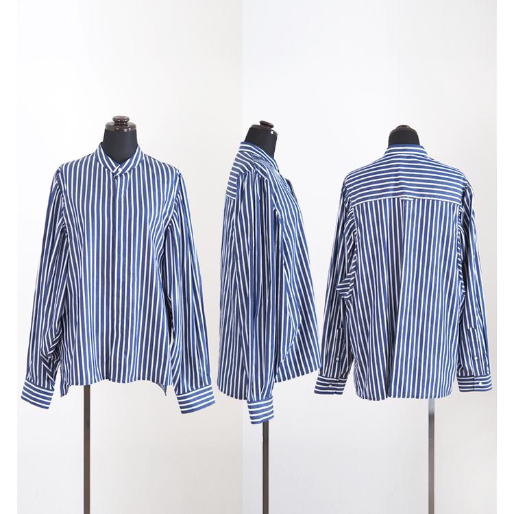 MANON（マノン） ギャザースリーブ バンドカラーシャツ レディース mnn