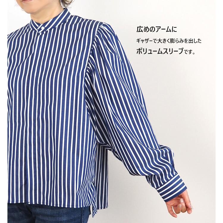 MANON（マノン） ギャザースリーブ バンドカラーシャツ レディース mnn